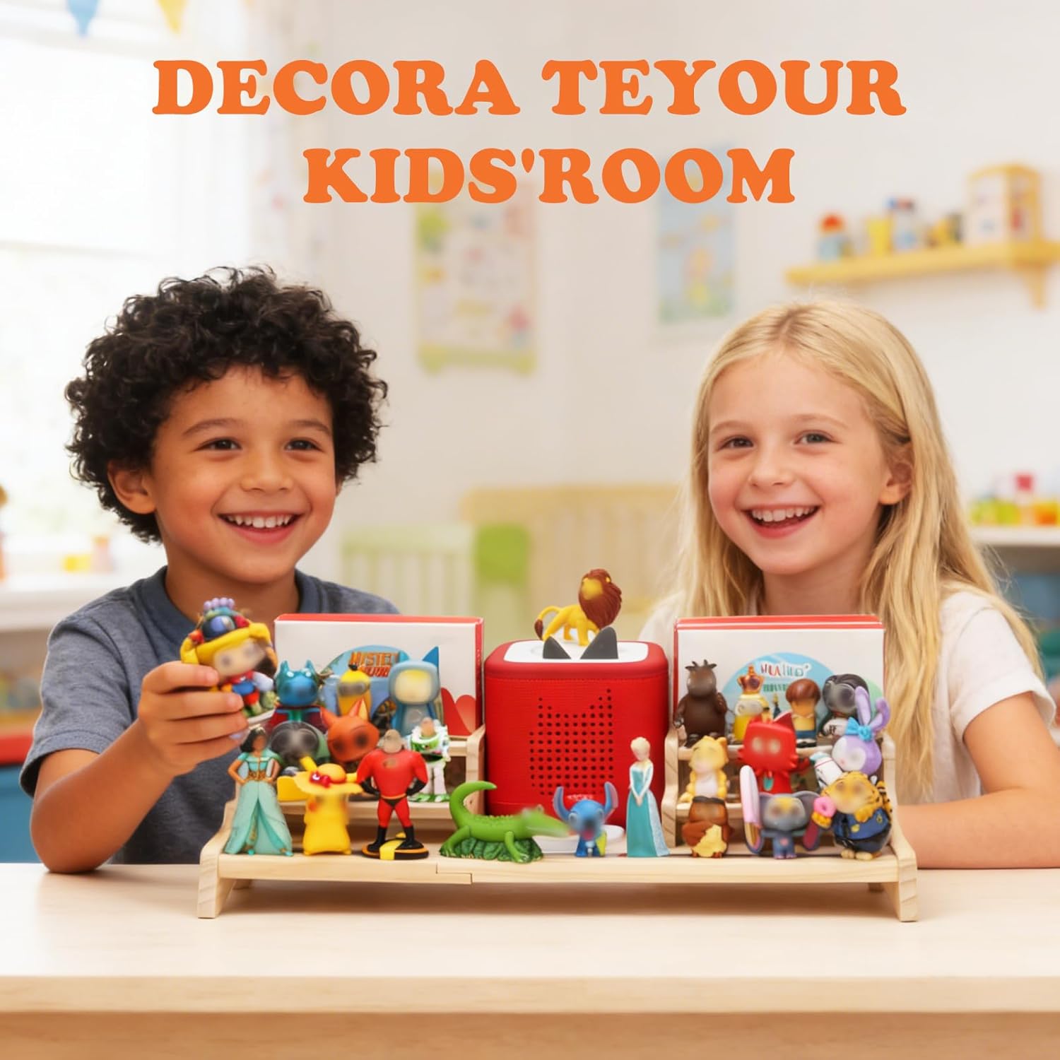 Shelf Compatible with Tonie Box 2/1 Storage, Holds 30+ Tonies Figures & Tonie Play, Magnetic Figures Display Stand Organizer & Listening Station for Kids Room