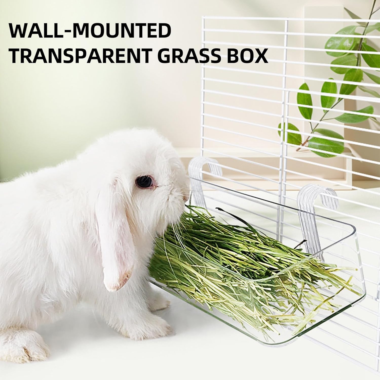 Stainless Steel Gird Rabbit Litter Box, Low Entry Bunny Litter Pan with Hay Feeder & Broom, Corner Potty Tray for Small Animals Rabbits Guinea Pigs Ferrets, 15.4x11.2x4.8 inch (White)