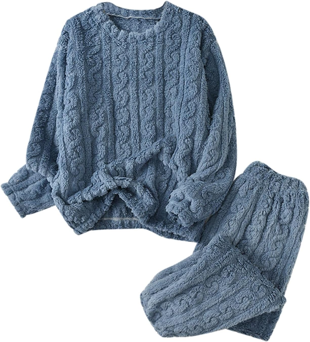 Womens Fleece Pajamas Set Long Sleeve Crewneck Tops Pants Fluffy Pjs Sleepwear Soft Cozy Lounge Sets Plush Nightwear