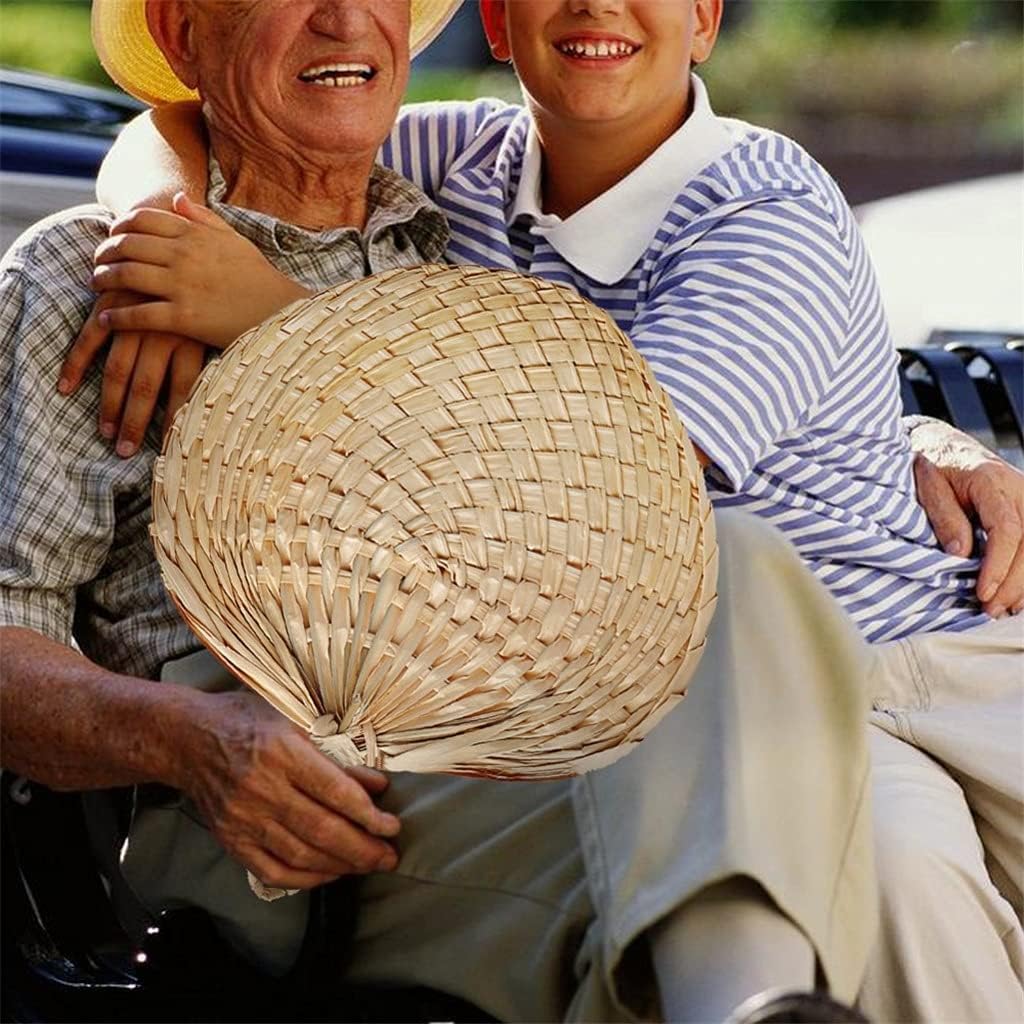 Natural Handmade Fan Chinese Hand Weaving Palm Leaf Portable Vintage Cool Children Hiking Home Decoration