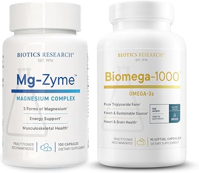 Biotics Research Mg-Zyme Triple Magnesium Complex for Sleep, Relaxation & Bone Health + Biomega-1000 Omega-3 Fish Oil for Heart, Brain & Immune Support 100 Capsules & 90 Softgels