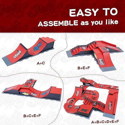 Miniatura 4 de Gr8ware Juego de rampas de patineta de dedo, 6 en 1 más 11 placas de amortiguación, mini patineta para patineta de dedos, patinaje de figuras,