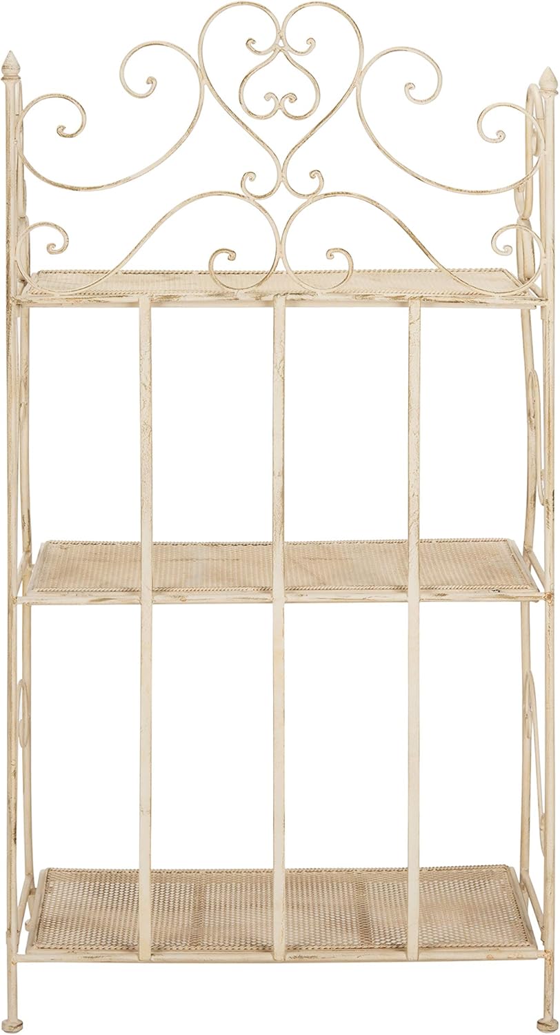 SAFAVIEH Outdoor - Torus 3-Tier Iron Storage Shelf - Pearl White Iron Metal - Vintage Scrollwork Etagere Design - Ideal for Patio, Deck, Porch, Garden, 22" W x 14" D x 42.5" H (PAT5022A)