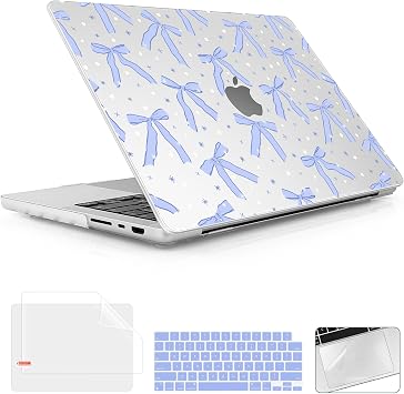 2026 MacBook Pro 14インチ M5 M4 M3 M2 M1 Pro/Max Chip 2026 2025-2021年発売 A3427 A3426 A3434 A3112用 プラスチックハードシェルケース キーボードカバー付き リボンリボン ブルー