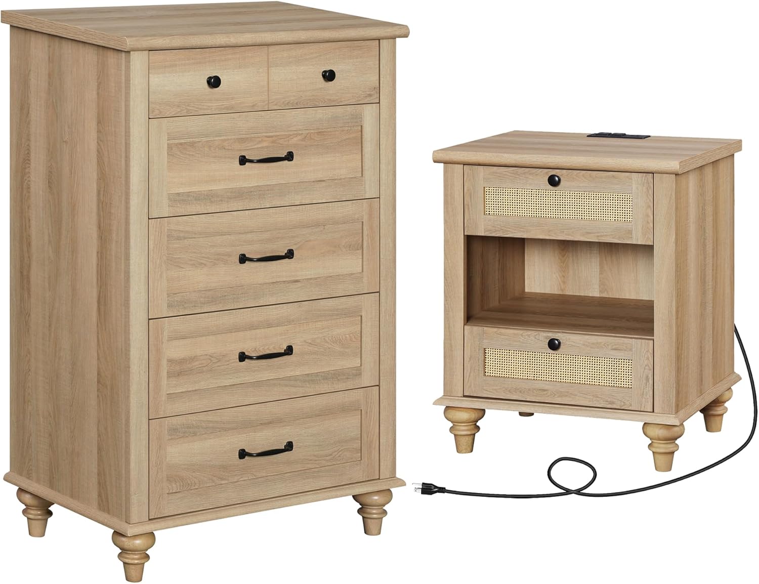 WAMPAT 2 Piece Dresser and Nightstand Sets, Wood Dresser