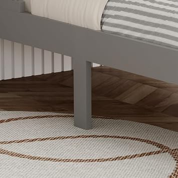 WestWood Wooden Junior Toddler Bed Frame Only, Montessori Floor Bed for Kids, Single Bed with Safety Bed Rail Guard, Boys Girls Children Bed, Grey