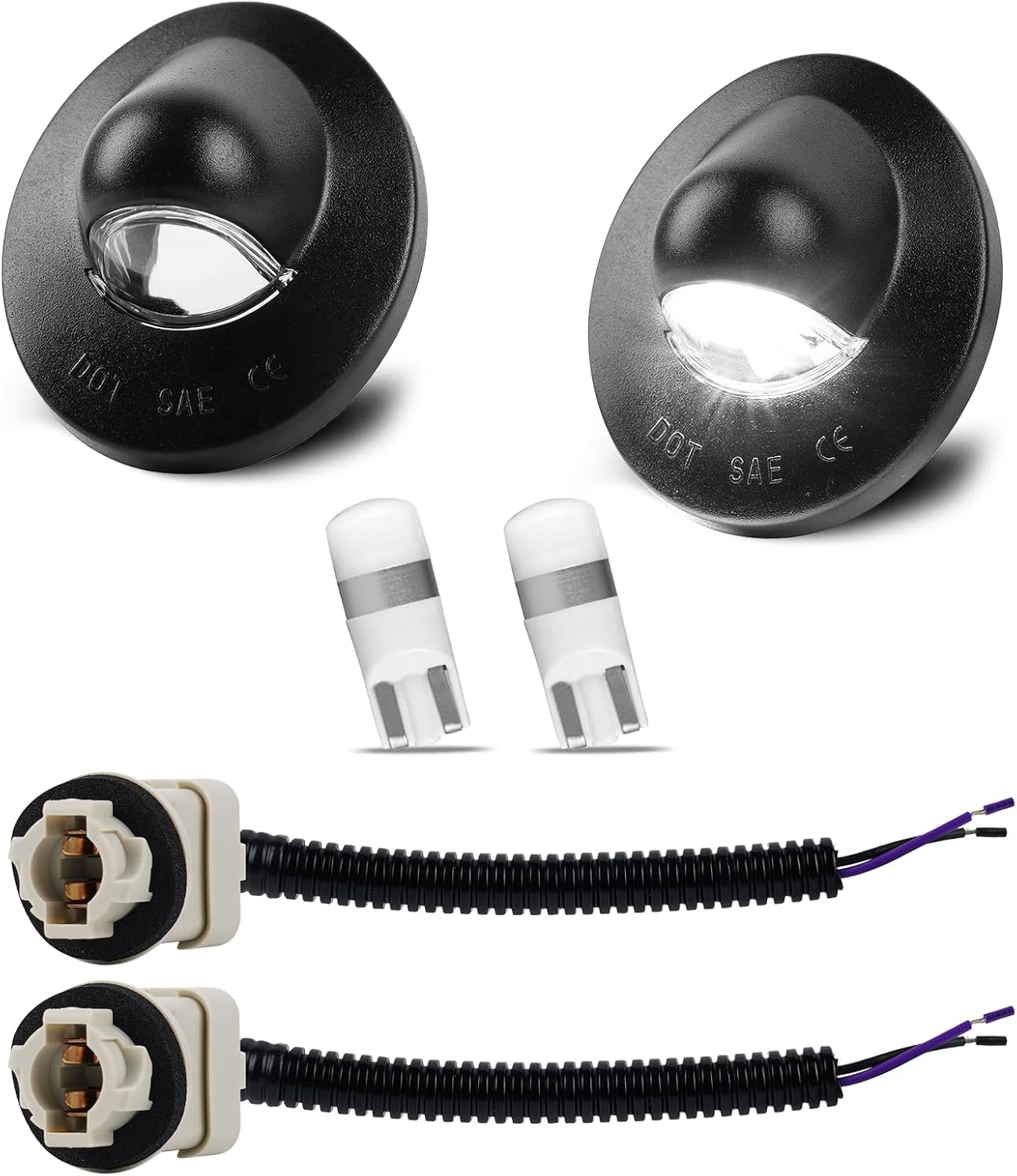 LED License Plate Light with Socket Wiring Harness for Ford 1999-2015 F150 F250 F350 F450 F550 Super Duty Bronco Excursion Expedition Explorer, Black Housing Tag Lights 6000K White