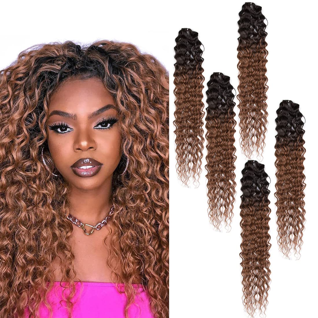 Amazon.com : 36 Inch Ocean Wave Braiding Hair Extensions Black Brown ...