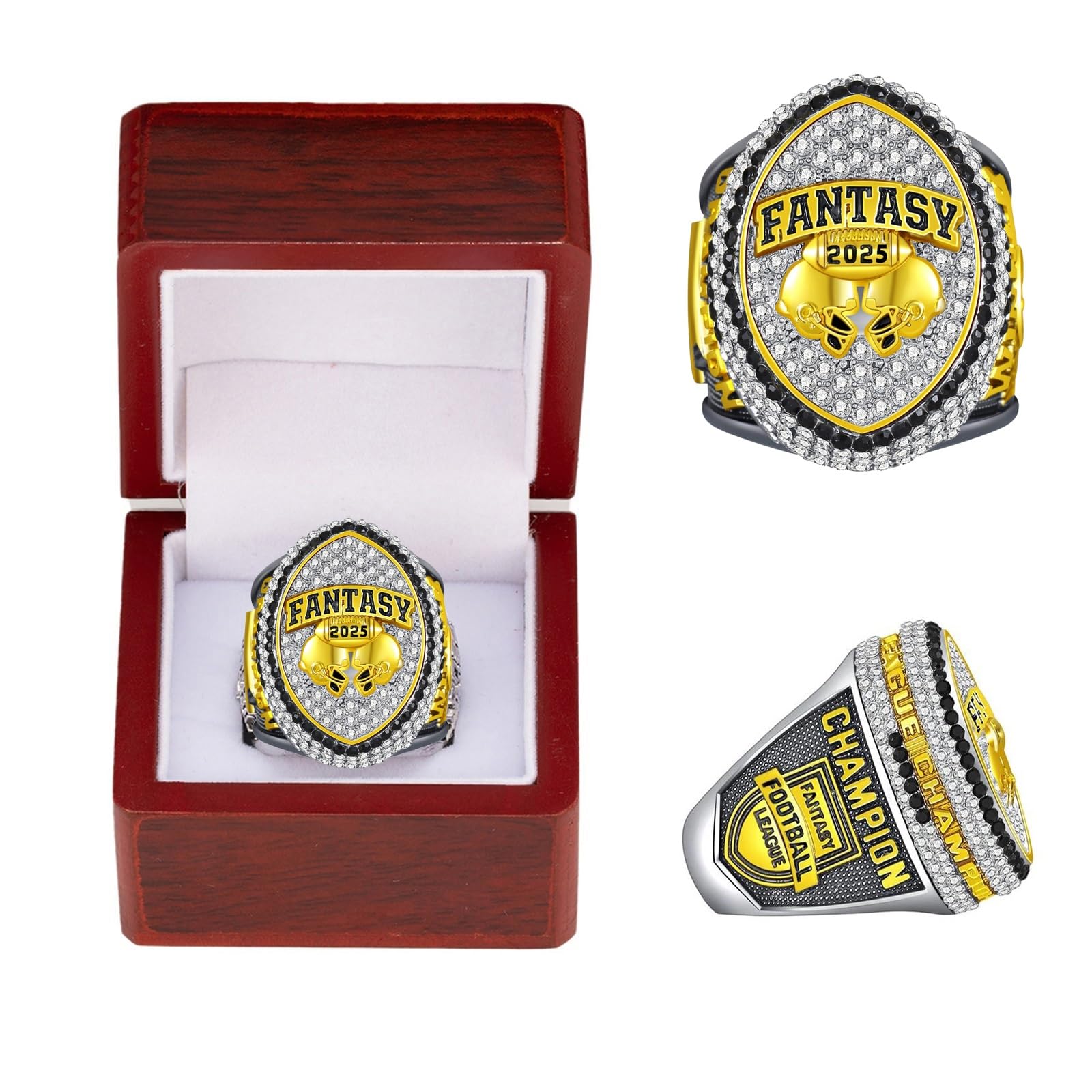 Anello Fantasy Football 2025, Anello del Campionato, Trofeo del Campionato, Confezione Regalo, Scatola for Esposizione degli Anelli(Blanc,10)
