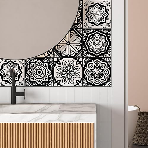Vista 16 de Lukery Azulejo de despegar y pegar, impermeable, para cocina, mandala, azulejos autoadhesivos, azulejos de PVC, azulejos de pared, azulejos