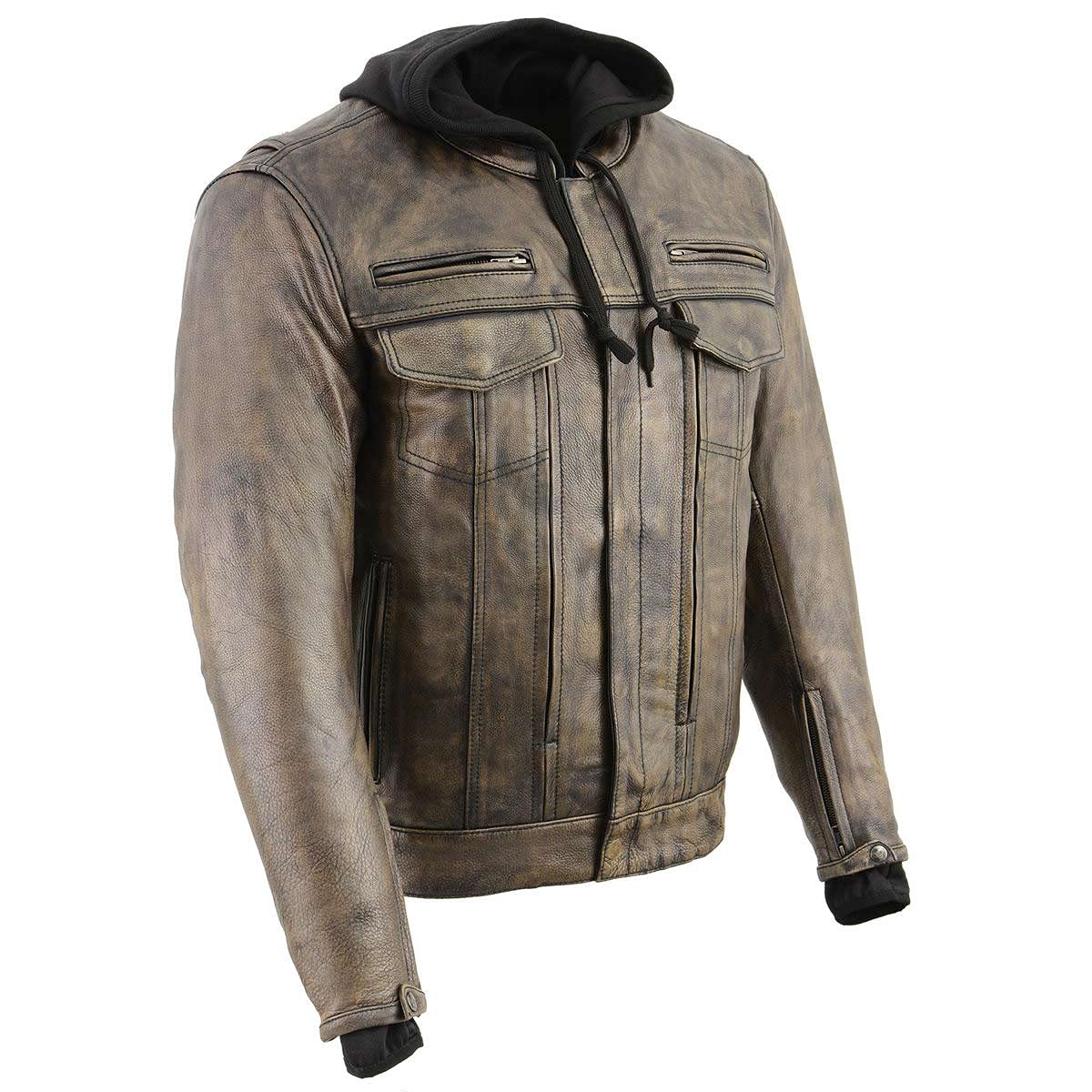 Milwaukee Leather Men's Premium Leather Motorcycle Riders Vented Jacket with Removable Hoody Liner