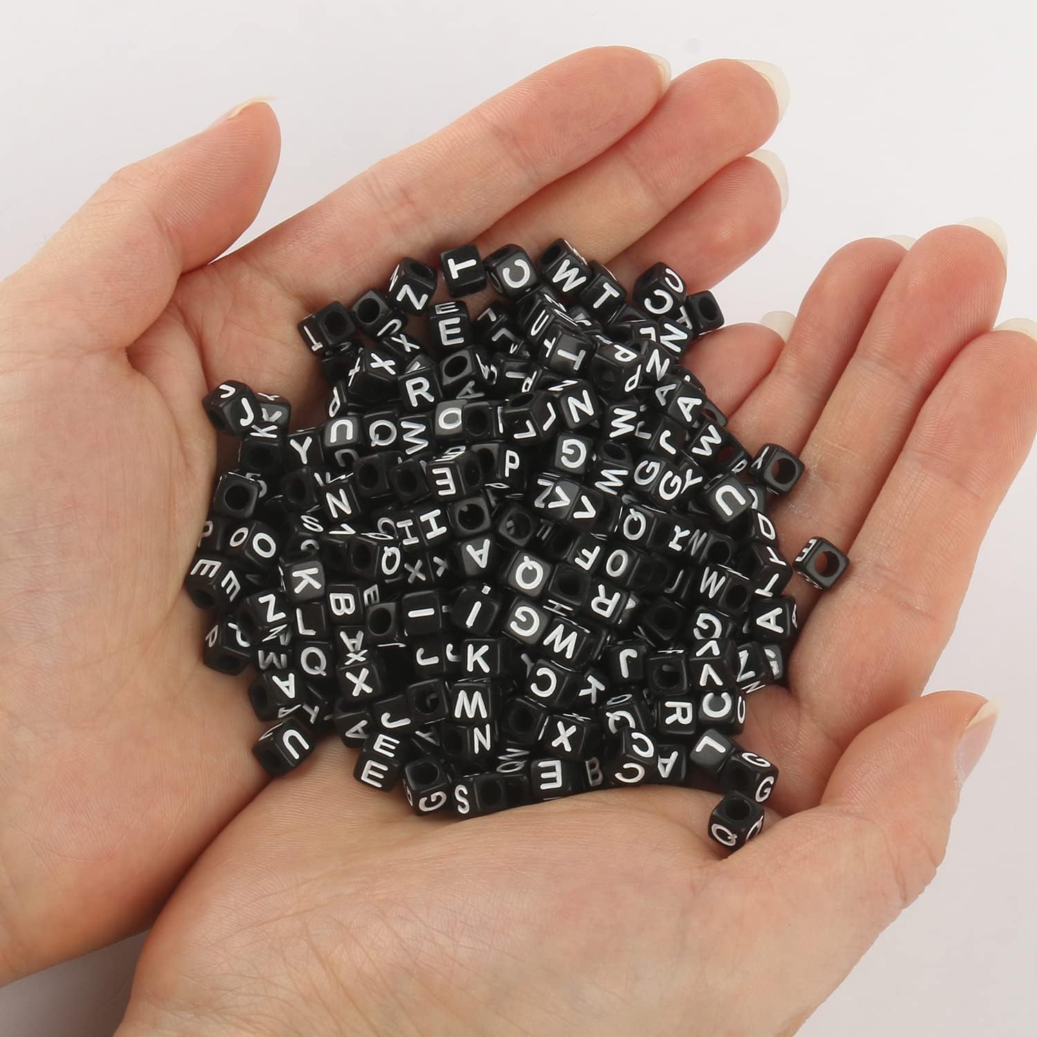 Ditya Crafts Black and White Alphabet Beads, Square Alphabet Beads