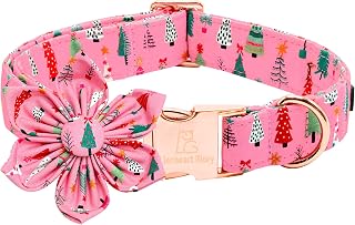 Lionheart glory Dog Collar with Flower Christmas Tree Pink Dog Collar for Medium Dogs, Adjustable Soft Sturdy Girl Collars Flower Pet Collar Flowers Cute Collars