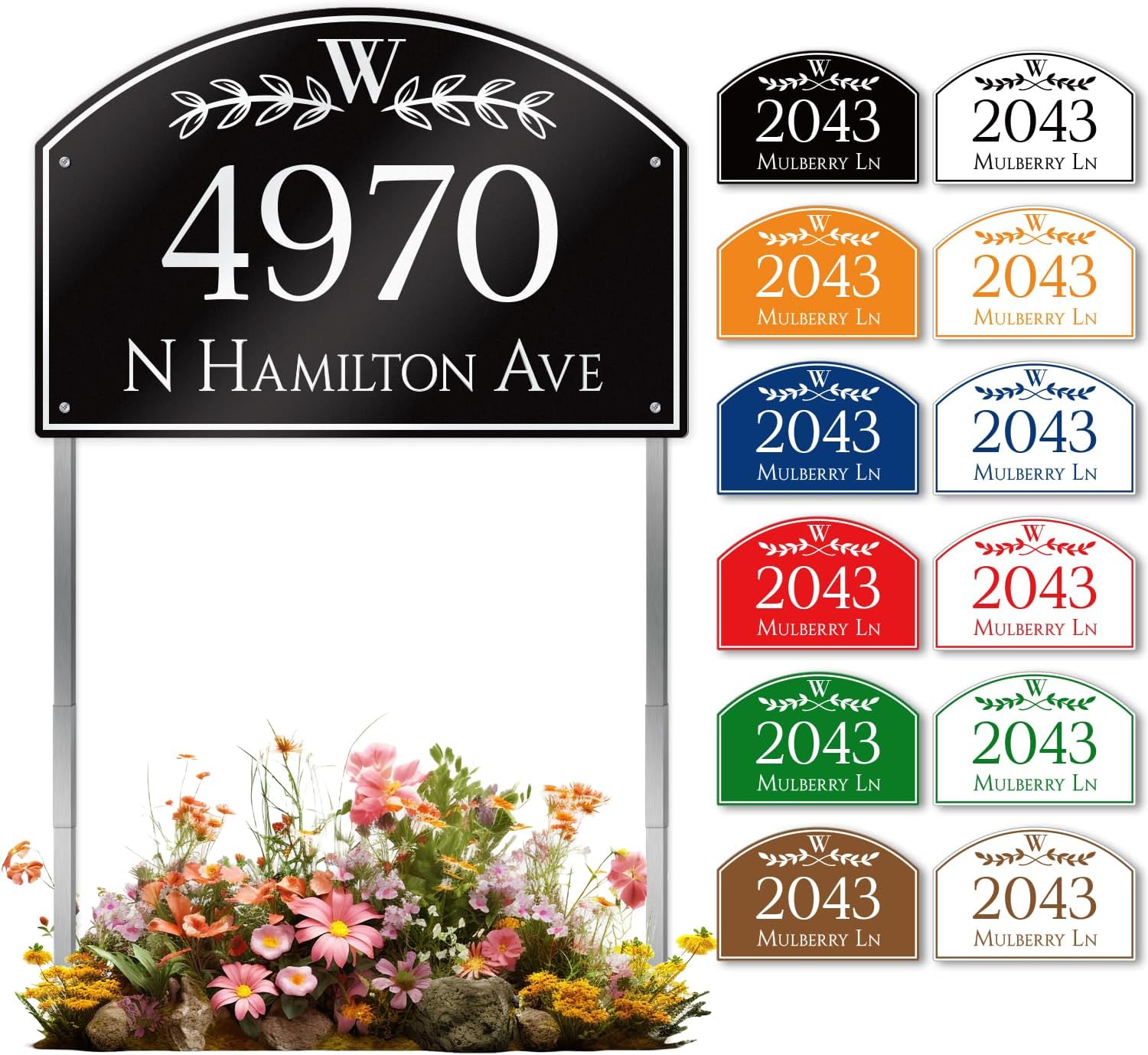 House Address Sign, Custom House Number for Outside, Arch Metal Address Plaque (15"x10"), with 20 inch Lawn Stake, Easy Install, Multiple Colors and Fonts, Optional Reflective (Z01)