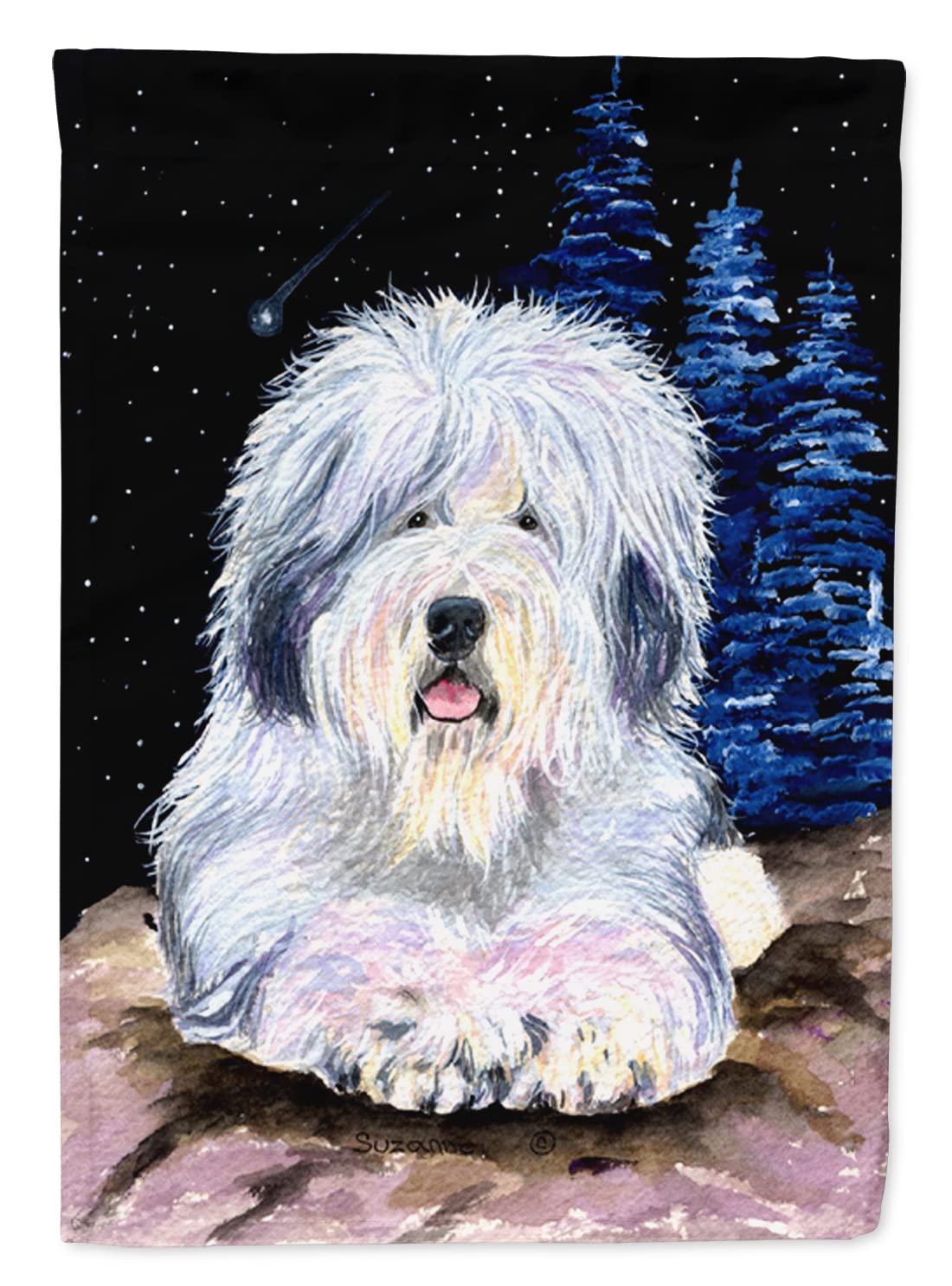 Drapeau Old English Sheepdog Starry Night pour embellir votre entrée de maison