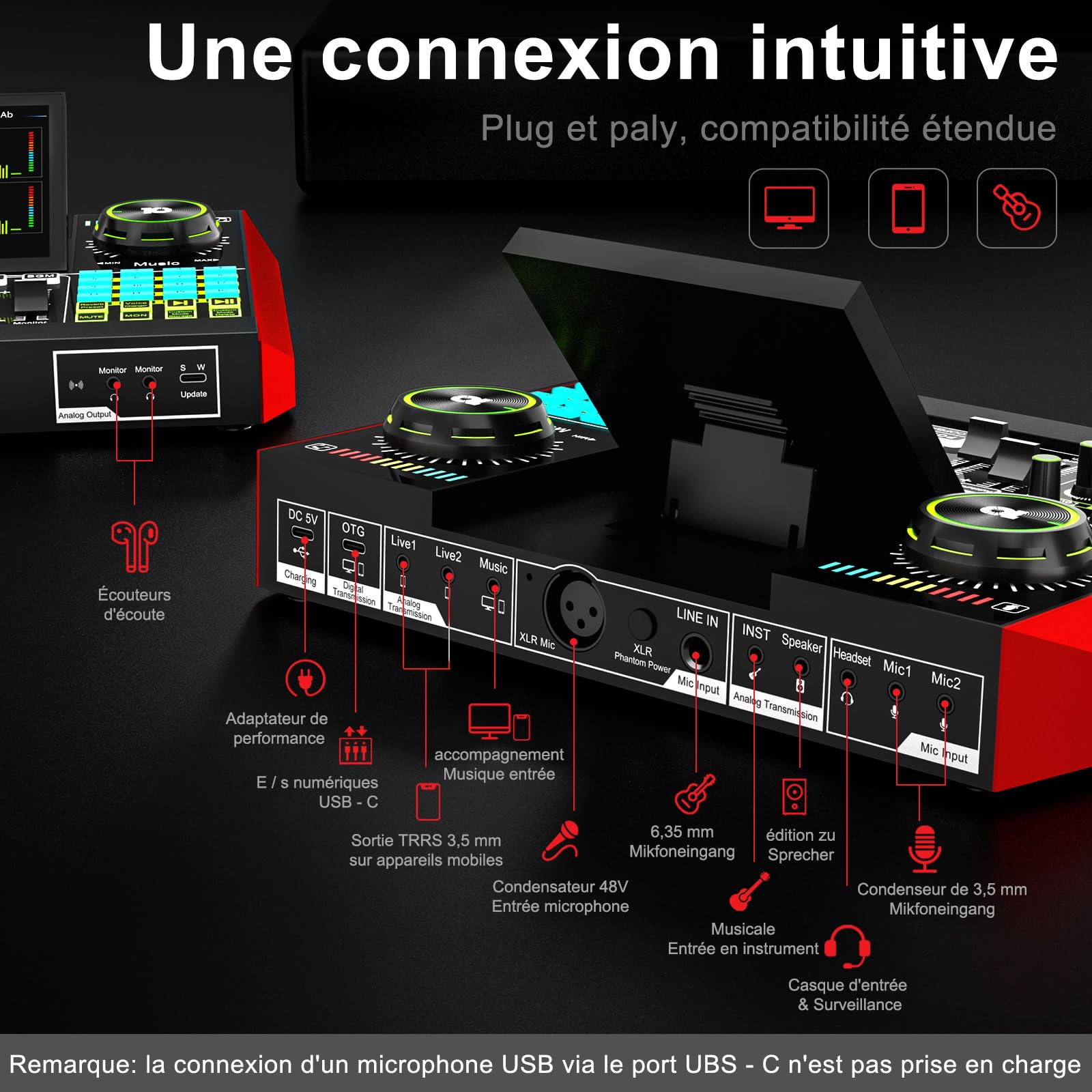 G10 Kit Podcast avec 2 Microphones, Interface Audio