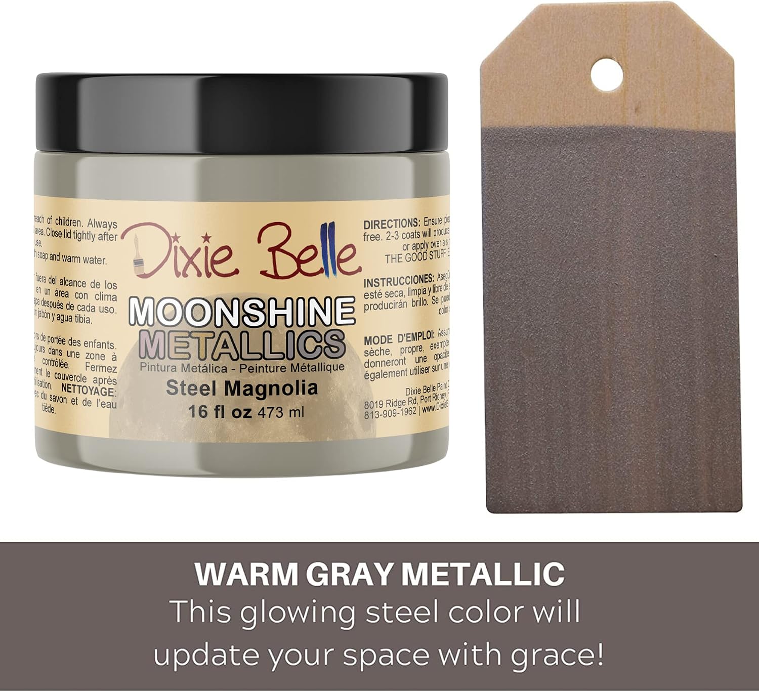Dixie Belle Moonshine Metallics - Steel Magnolia (16oz) - Water-Based Shiny Chalk Mineral Paint - Metallic DIY Furniture Paint