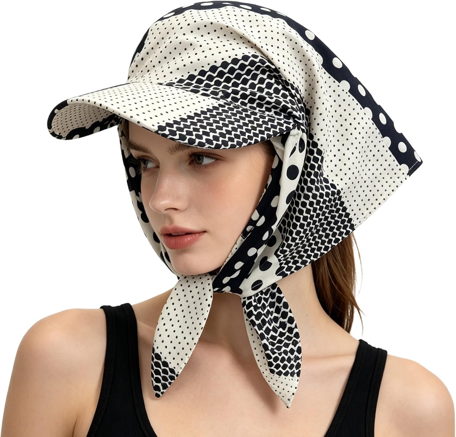 PURFUN Classic Plaid Dot Bandana Headscarf with Wide Sun Visor Women Adjustable Chemo Headwear Head Wrap Travel Beach Sun Hat