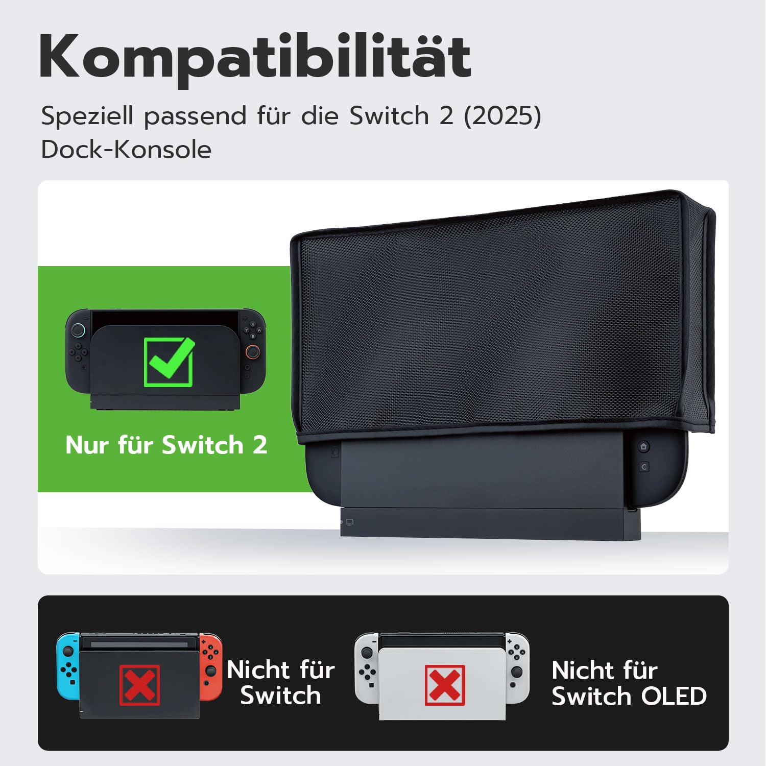 Staubschutzhülle für Nintendo Switch 2 Spritzwasserdicht Schwarz | Passgenau für Konsole & Ladestation: Weiches Innenfutter für kratzfreien Schutz beim Verstauen