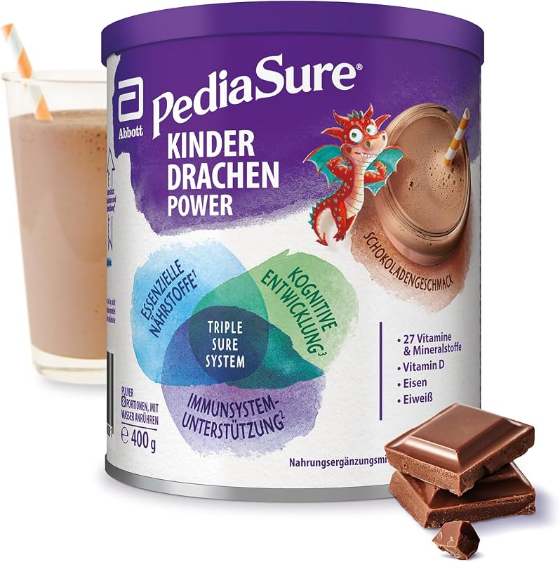 Pediasure Kinder Drachen Power Schoko 400g| leckerer Nahrungsergänzungsshake für Kinder ab 1 Jahr|mit 27 Vitaminen & Mineralien, Protein und triplesure Komplex|Verpackung kann variieren