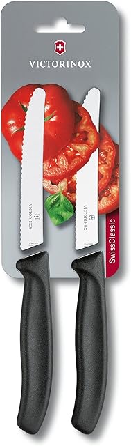 Victorinox 11 cm Swiss Classic Serrated Edge Tomato/Utility Knife in Blister Pack, Set of 2, Black