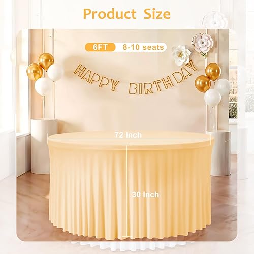 Miniatura 91 de Mantel redondo de 60 pulgadas blanco con borde elástico – Mantel ajustado sin arrugas y lavable para mesa redonda de 5 pies, mantel reutilizable
