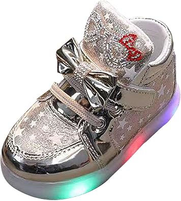 Toddler Baby Girls First Walking Running Shoes Non-Slip Lace-Up Bowknot Glitter Rhinestones Atheltic Sneakers