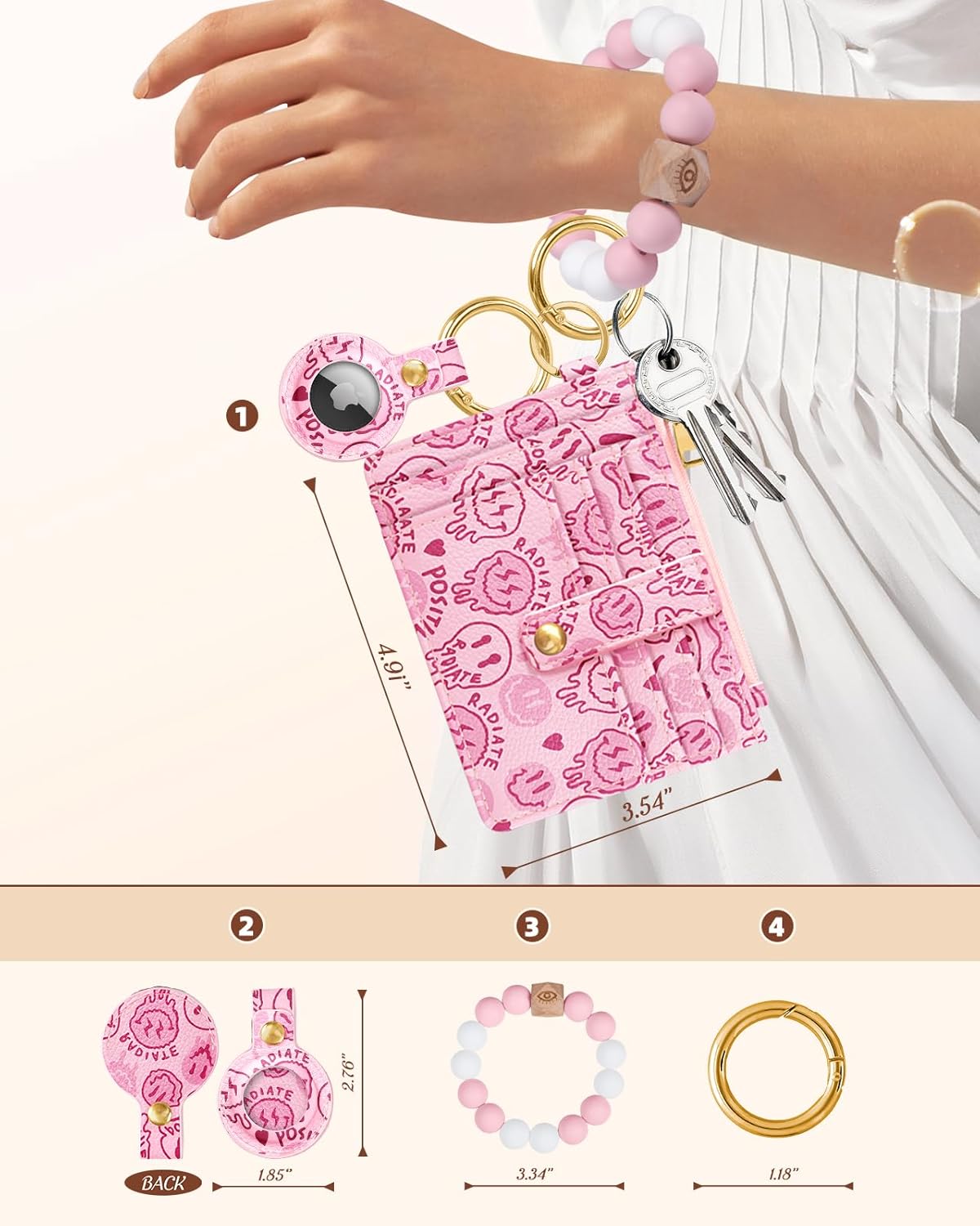 Wallet Keychain Wristlet for Women with AirTag Holder - Cute Design Credit Card Holder Wallets Key Chain Ring Slim Small RFID Air Tag Coin Pocket Purse for Ladies Teen Girls Female,Face - Image 3