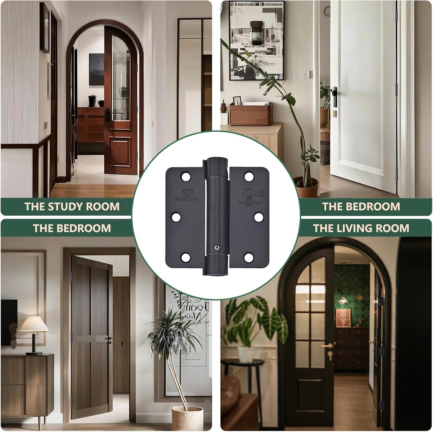 Self Closing Hinge 3 ½"x 3 ½" Adjustable 3 1/2 Inch Matte Black Auto Close Spring Hinges Door Closer Hinge 1/4" Radius Corner for Commercial Grade Auto Self-Closing 3 Pieces