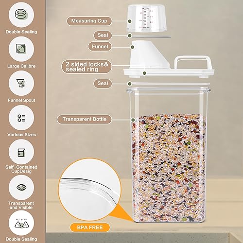 Miniatura 4 de Juego de recipientes herméticos para almacenamiento de alimentos para mascotas con tapas, organizadores de cocina para harina, azúcar, cereales y