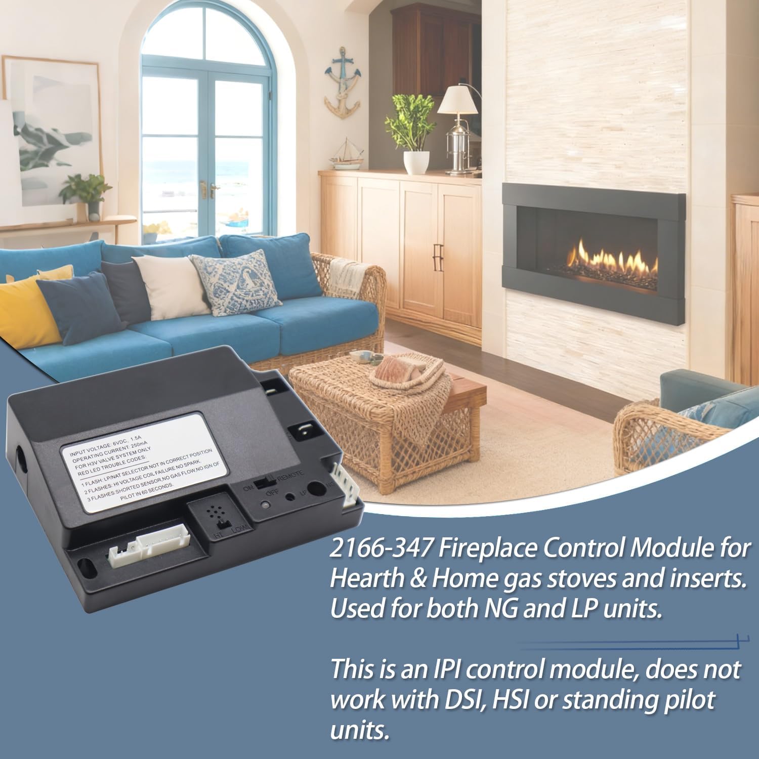 6V Electronic Ignition IPI Fireplace Control Module Compatible with Heatilator, Heat N Glo, Quadra-Fire Fireplaces Replaces 2166-347, 2166-307