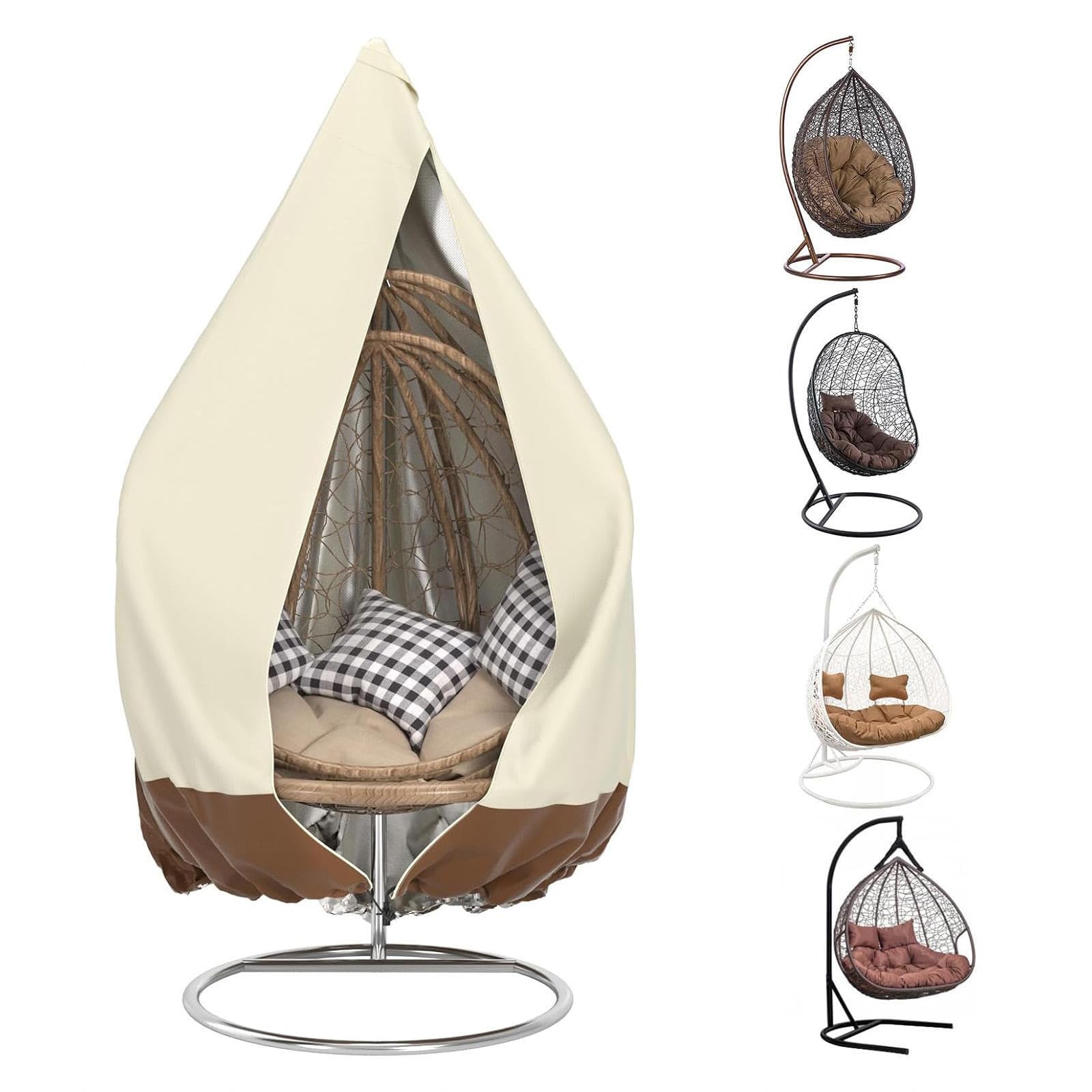 Egg Swing Chair Cover with Zipper for Swinging Egg Chair Beige Patio Chair Covers 230x200cm