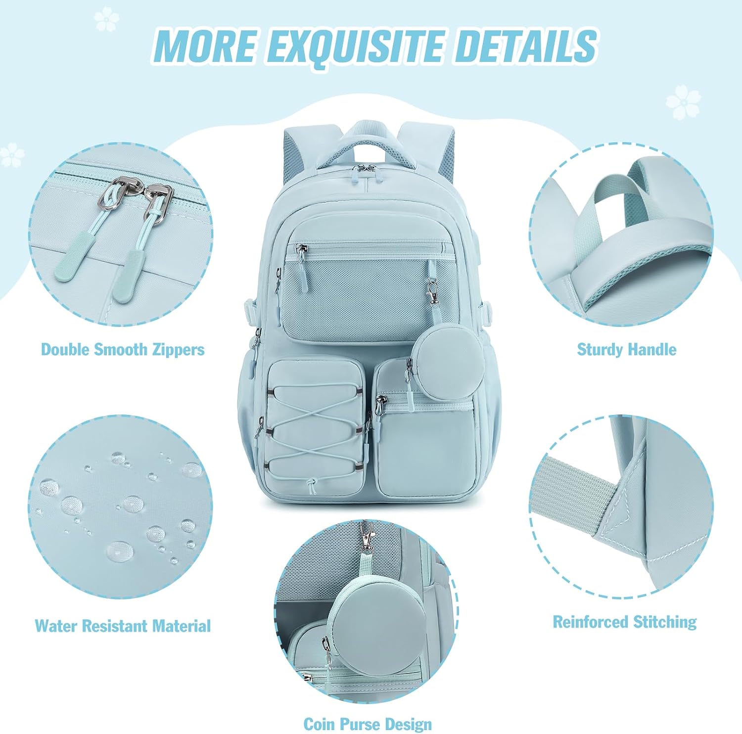 Backpack for Teen Girls, 3PCS School Backpack for Girls image 4