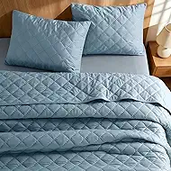 Luxury Velvet Quilt Set King Size 3 Piece, Soft Channel Stitch Velvet Comforter Set with 2 Pillow Shams, Lightweight Coverlet Bedspread Bedding Set for All Seasons, Stormy Blue