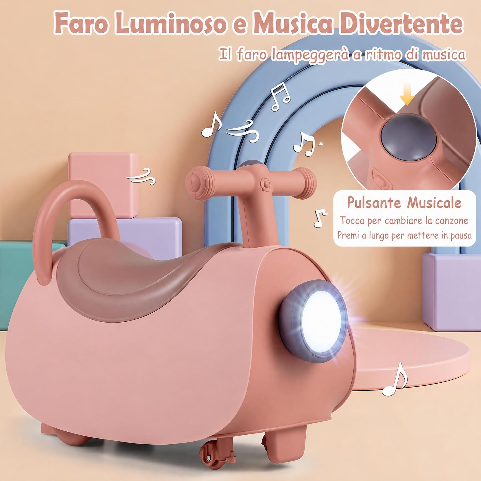 COSTWAY Macchina Elettrica a Spinta con 4 Ruote per Bambini 18-36Mesi, Rosa