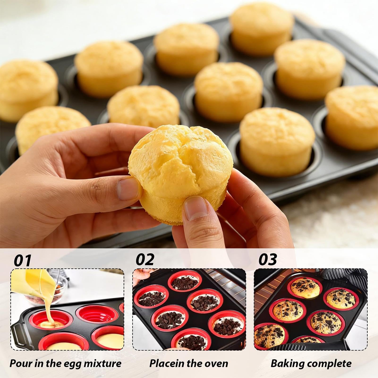Genérico Molde De Silicona Para Muffins Bandeja De Moldes Para Hornear | Bandeja Antiadherente Para Cupcakes Para Muffins Postres Tartas Pasteles Tortillas Brownies Apartamentos Cocina Restaurante