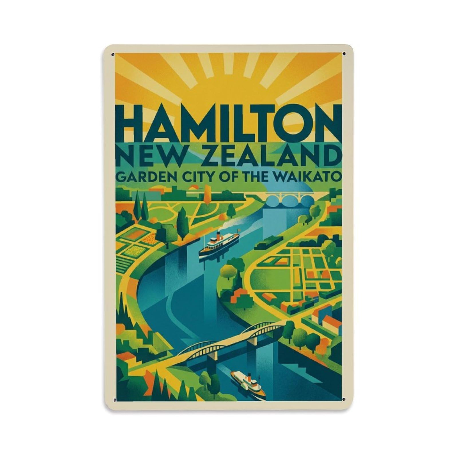 Metal Tin Sign Retro New Zealand Hamilton Travel
