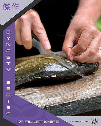 Miniatura 42 de KESSAKU Nakiri Cuchillo – 7 pulgadas – Serie Damascus Dynasty – Cuchillo asiático para verduras – Cuchillo de cocina afilado – Acero inoxidable