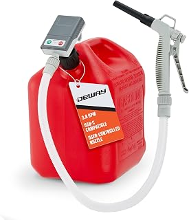 DeWay Gas Can Fuel Transfer Pump with Trigger Nozzle | Fast 3.8 GPM Flow Rate, 51” Hose & 3 Can Adapters for Gasoline, Kerosene, Diesel & Non-Potable Water | USB-C Cable or Battery Power