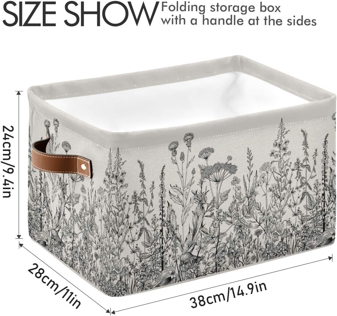 Black And White Flowers Rectangle Storage Bin, 15 x 11 x 9.5 in, Collapsible Organizer Storage Basket for Home Décor, 2PACK