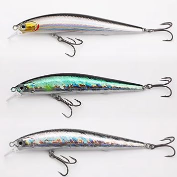 3 Pack Topwater Jerkbait Minnow Lures or Crankbait Plugs Bait Kit for Bass Trout Salmon Walleye Redfish in Freshwater Saltwater 58