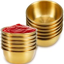 12 Pcs Mini Sauce Cups,Stainless Steel Condiment Cups,Reusable Sushi Dipping Dishes,Ketchup Dipping Cups,Small Pudding Condiment Cups for Home Kitchen Restaurant Golden 60ml