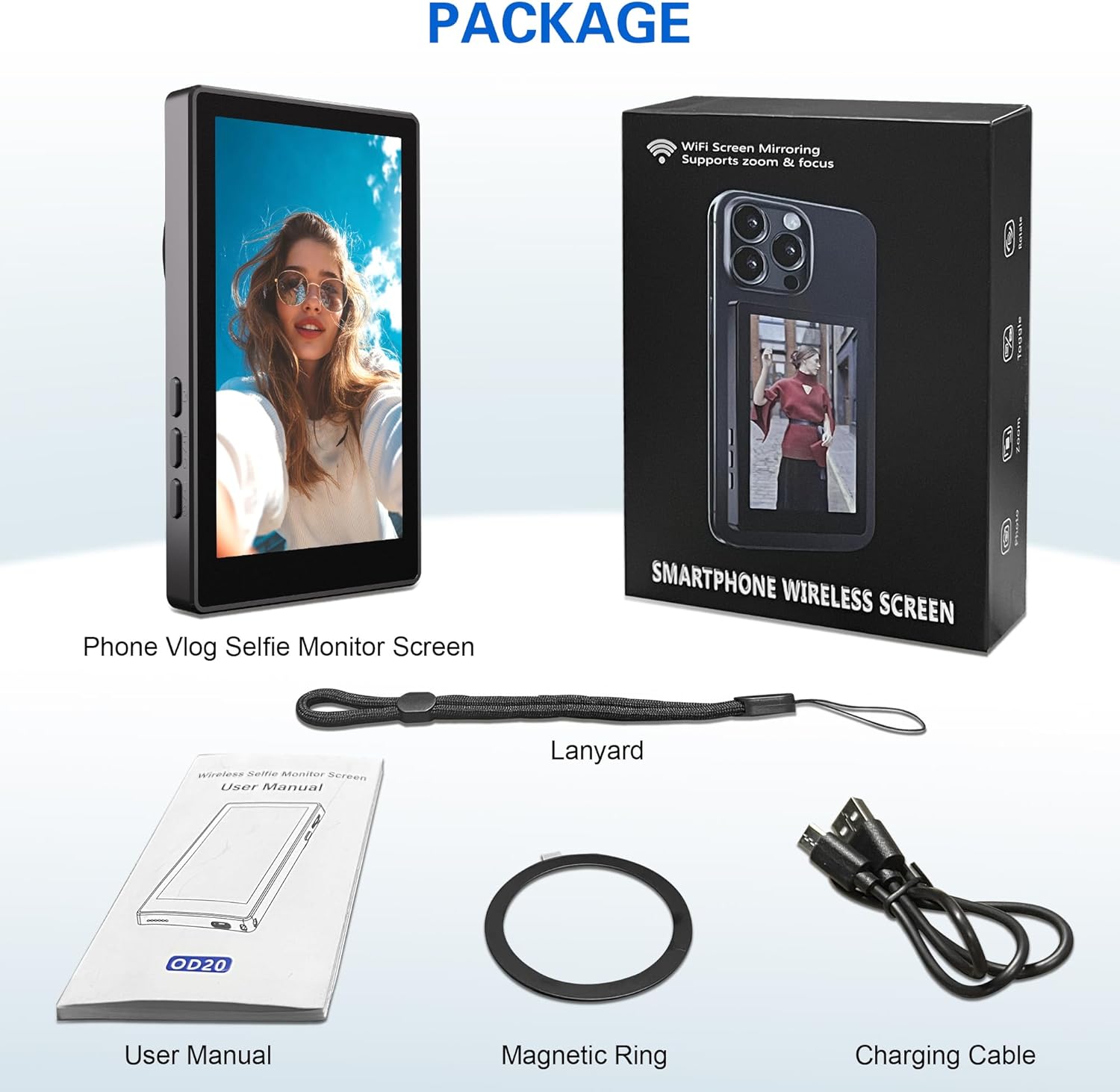 Vlog Selfie Monitor Screen for iPhone & Android, Built-in Speaker & Adjust Focus Wireless Magnetic Phone Vlog Selfie Monitor Screen for Rear Camera, Live Stream for TikTok