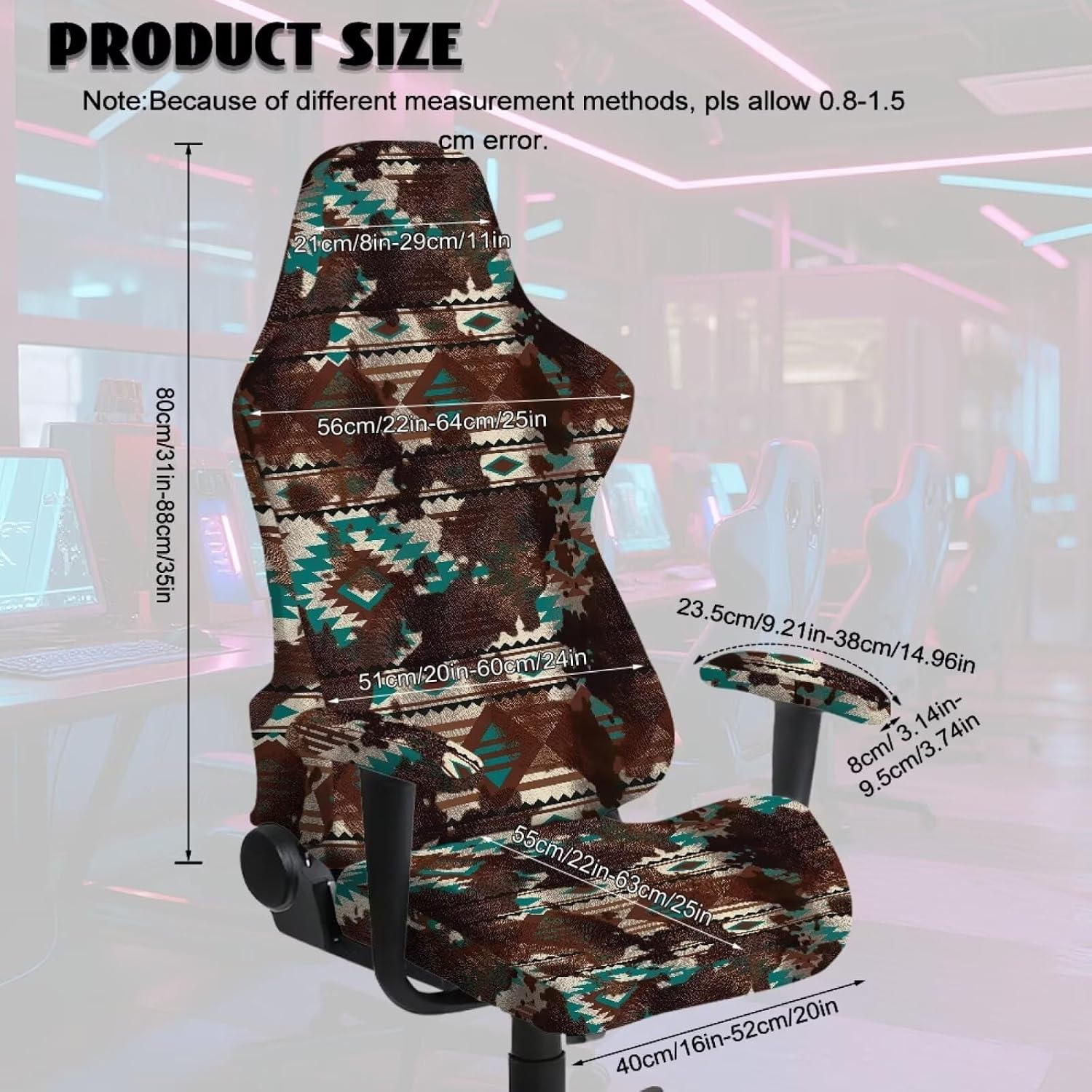 Anti-Dust Gaming Chair Slipcover Washable Computer Armchair Covers with Armrest Covers Aztec Tribal Cow Geometric Print Stretch Swivel Boss Chair Protector Home Decor