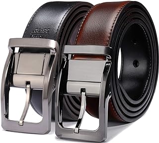 Belts for Men Reversible Leather 1.25â€ Waist Strap Fashion Dress Buckle Beltox (Rectangle Rotated Buckle with Burnt Umber/Black Belt, 56-58)