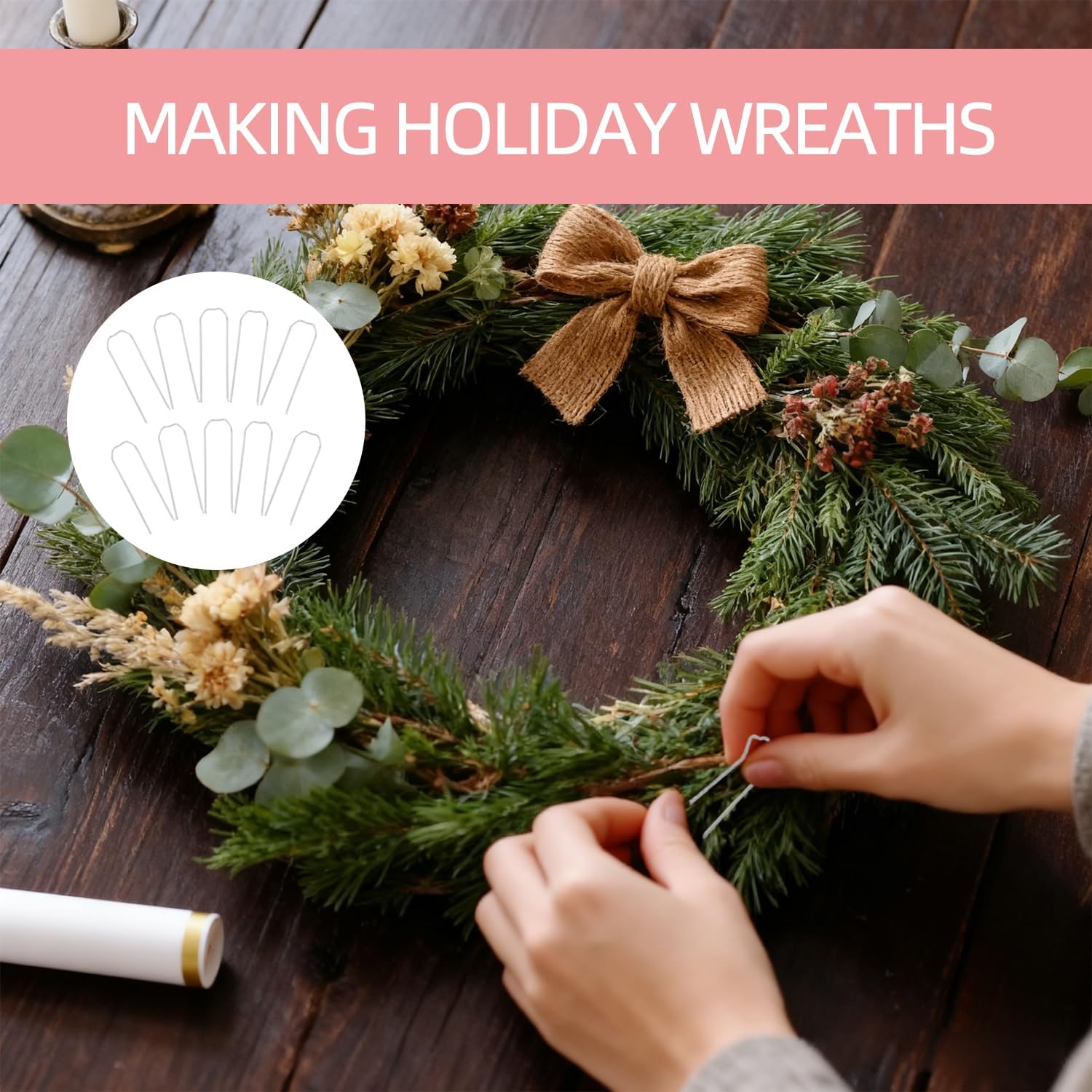 100 pcs 1.7 inch Long Silver Floral Pins，Floral U Pin Fern Plant Pin，Greening Pins for Straw Wreaths, Bouquet Plants, Fern Moss & Craft Projects.