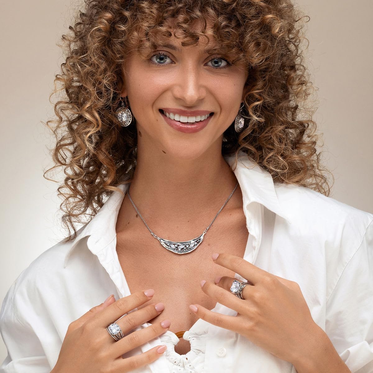 JEAN RACHEL JEWELRY 925 Sterling Silver Shield Necklace Statement With Marquise Shaped Cubic Zirconia CZ Hypoallergenic Nickel and Lead-free Artisan Handcrafted Designer Collection - Image 4