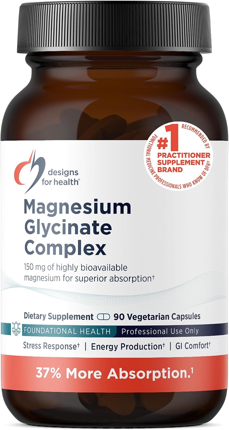 Designs for Health Magnesium Glycinate Complex - High Absorption, Patented Magnesium Complex - Promotes Calm Sleep, Energy, Bone & Heart Health, and Immune Support - Vegan, Gluten Free (90 Capsules)