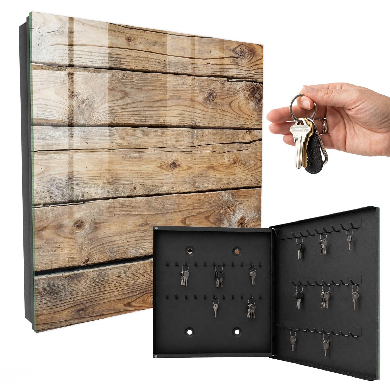 Cassetta portachiavi 30x30 cm Tavole di legno Porta Destra Nero | Appendiabiti | Bacheca | Vetrinetta | Nicchia | Casellario | Armadio | Gancio | Quadro | Mobiletto | Contenitore | Supporto