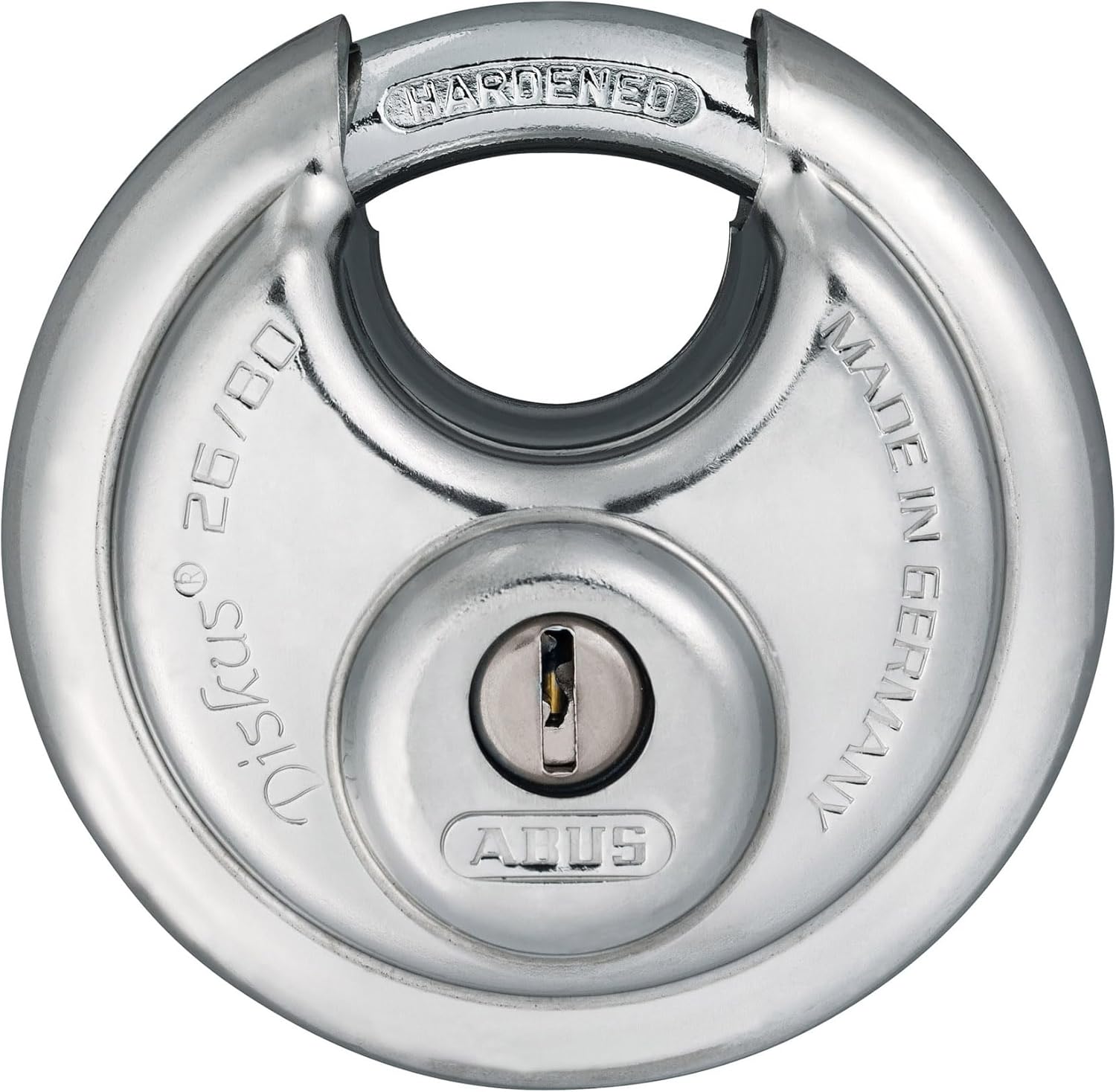 Discus Padlock 26/80 - Weatherproof - with Drill and Pull-Protected Cylinder - ABUS Security Level 8 - Silver